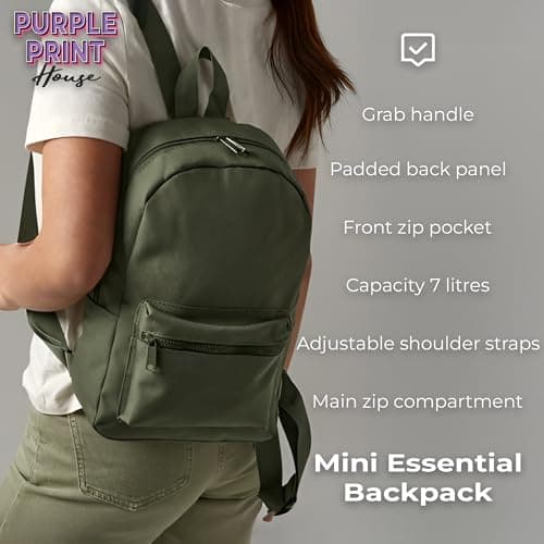 Purple Print House Kids Seal Custom Mini Backpack Personalised Name Back to School Nursery Bag for Boys Girls Toddlers New Term Gift, One Size, Olive Green — view 6