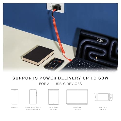 Native Union USB-C Pop Cable - Coiled Extendable – 4ft Recommended Length – Ultra-Strong Charging Cable Compatible with iPhone Air, 17, 17 Pro Max, iPad, Galaxy S25, Flip 7, Fold 7 (Pine) — view 2