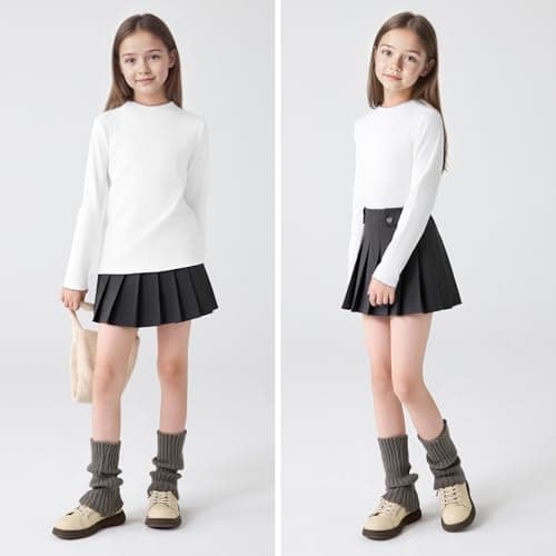 Hoseay Girls Thermal Top Kid Long Sleeve Warm Base Layer Shirt 13, White — view 2