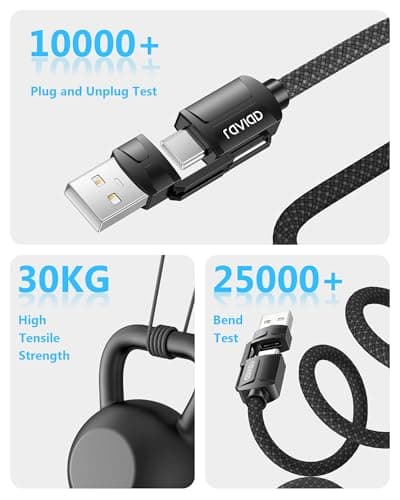 RAVIAD Multi Charger Cable Short 50CM, 4 in 1 3A USB Fast Charging Cord 60W — view 5