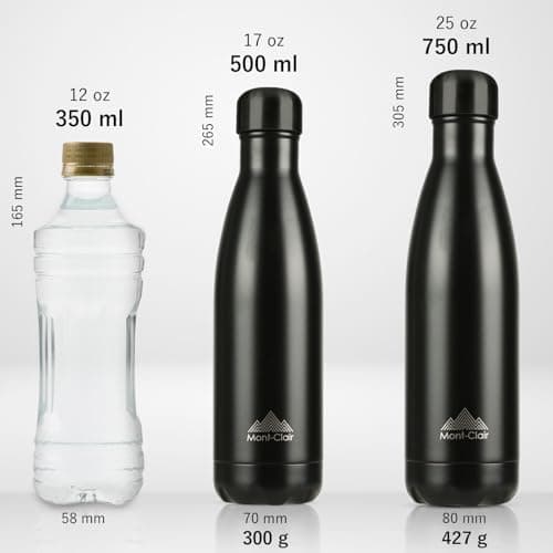 Mont-Clair l'O Stainless Steel Water Bottle, Vacuum Insulated - BPA Free, 12h Hot & 24h Cold Drinks, Metal Water Bottle 750ML Leakproof, Ideal for Adult, Kids, Running - Black — view 3