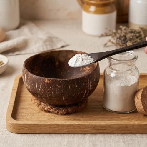 HAKIDZEL Portable Coconut Shell Mask Mixing Bowl with Smooth Interior and Cotton Linen Sack for Home Skincare and Travel Spa Kits, Enhanced Hygiene and Optimal Portion Control Facial Mask — view 5
