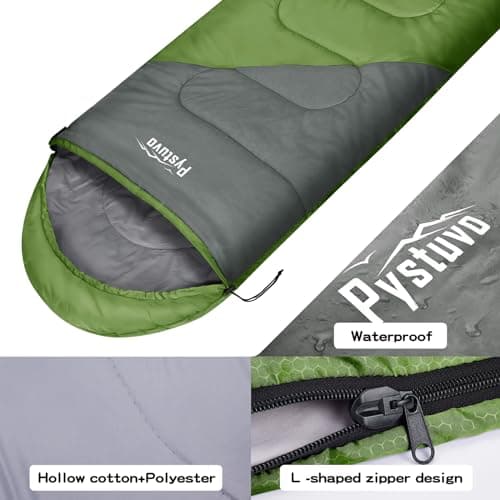Pystuvo Sleeping Bag for Adults,4 Season Sleeping Bag,Lightweight,Waterproof Indoor & Outdoor Use,Green+Gray — view 3