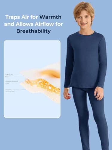 Haloumoning Boys Thermal Underwear Set Long Sleeve, Dark Blue, 13-14 Years — view 2