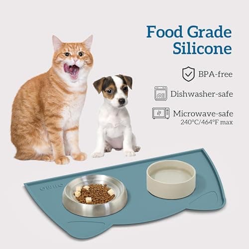 OHMO Silicone Cat Food Mat for Food&Water Bowls, 46x25cm, Light Blue — view 3