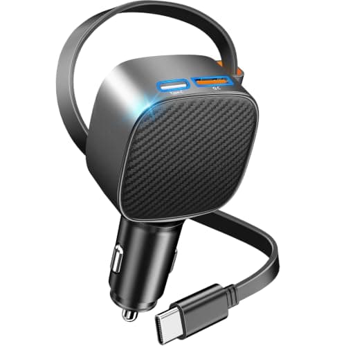 Apple MFi Certified Retractable Car Charger, 90W USB C Car Charger Adapter