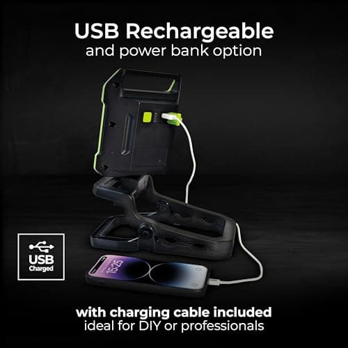 Luceco LED Inspection Work Light with Folding Clamp and USB Power Bank, Rechargeable, 2 Light Modes, Stand and Carry Handle, Rotating, IK07, 10W, 1000lm, 6500K, LILC10G65 — view 6