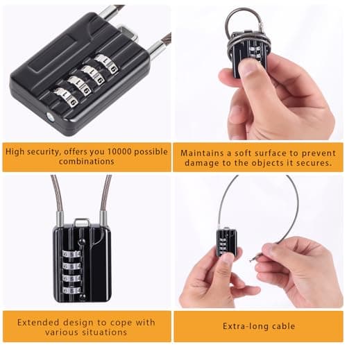 SEPOX® Combination Extra Long Cable Padlock 12-PK, Resettable 4-Digit Black — view 2