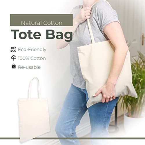 DIVCHI Pack Of 5 Cotton Tote Bag Eco-Friendly Shopping Bag 100% Cotton Canvas Reusable Grocery Cloth Bag With Extra Strong Long Handle - Ideal for Printing & Embroidery (38cm x 42 cm x 70cm) — view 2