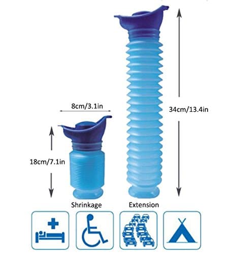 ICYANG 2 Pieces Male & Female Portable Collapsible Emergency Urinal, Travel Driving Outdoor Camping Car Toilet Pee Bottle for Kids Older, 750ml — view 3