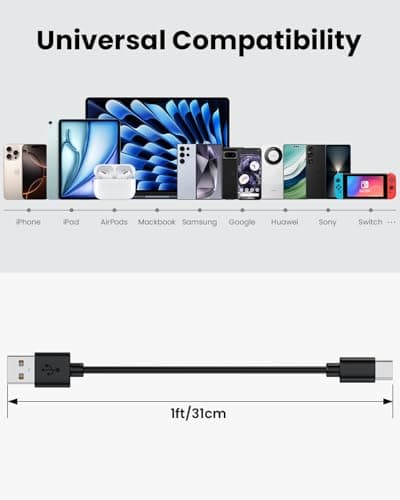 [30CM, 10-Pack] Multi Short USB C/Lightn-ing/Micro Mixed Cables, Multiple Fast Charge & Sync Short USB Cables Bulk for Charging Station for iPhone17&15, iPhone5-14, iPads, Mobiles, Tablets - Black — view 6