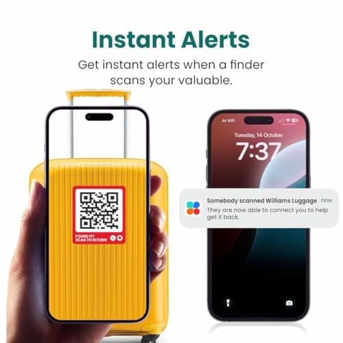 Letstrack 2Pcs Luggage Smart QR Tag | Real-time Scan Instant Alerts | Lost & Found Waterproof Label for Laptop Bags, Suitcase, Backpack | Masked Private Calling SOS Location Alert for iOS & Android — view 4