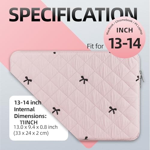 BAAGOAZ 13-14 Inch Laptop Sleeve MacBook Case with Embroidered Bows, Pink — view 4