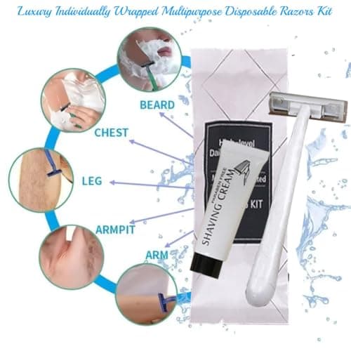 10Pack Individually Wrapped Travel Disposable Shaving Kit and Shave Cream; Clean and Hygienic; Sensitive Skin Manual Razor Toiletries Amenities, Hotel Shaving Razor for Hotel,Camping and Travel — view 2