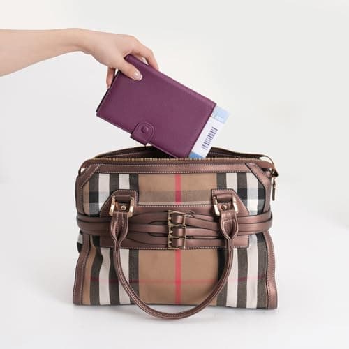WASON Leather Passport Cover Travel Wallet RFID Blocking – Passport Holder Slot with Zipper Pocket for lD, Boarding Pass,Ticket, Cash, SD Card, Travel Essentials for Men and Women (Purple) — view 5