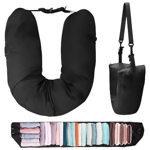 Stuffable Neck Pillow for Travel, Waterproof Travel Neck Pillows (Black)