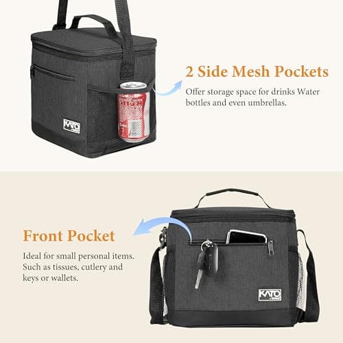 Kato Tirrinia Insulated Lunch Bag 10.5L(20 Cans), Large Cool Bag Thermal Tote Bags for Lunch Work School Camping Picnic, Foldable Cooler Bag for Food or Lunch Box Container,Charcoal — view 6