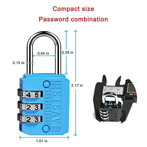 SISAV 3 Digit Combination Lock,Gym Padlock,Outdoor Padlock,Suitable for School Lockers,Tool Boxes,Travel Backpack,Hasp(Blue 1pack) — view 2