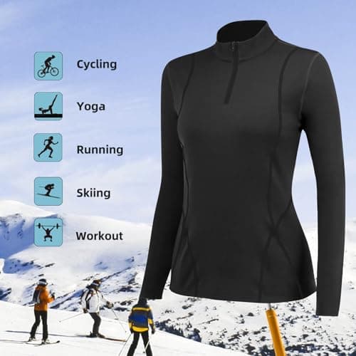 TERODACO Base Layer Women Half Zip Ski Thermal Tops 02513 Black M — view 6