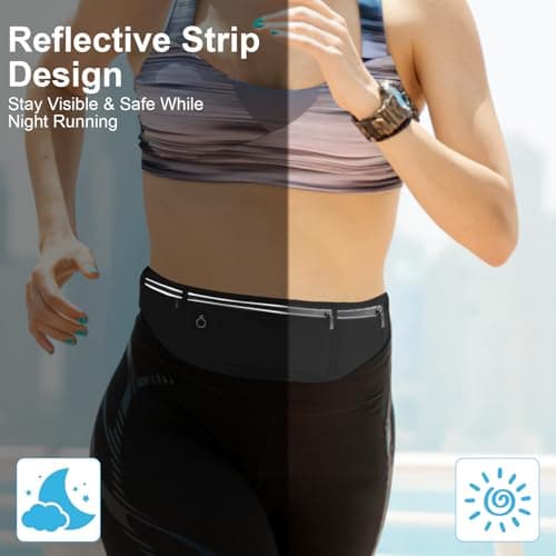 Running Belt, Waterproof Waist Bag with Reflective Strips Adjustable Waistpacks with Headphone Jack Fit Smartphone Up to 7.2 inch for Workouts Outdoor Activities (Black) — view 5