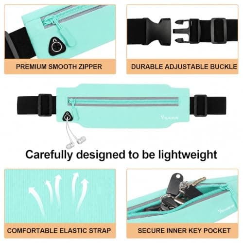 Running Belt for Men & Women, Slim Bum Bag & Running Phone Holder, No Bounce Waist Pack, Water Resistant Reflective Running Pouch, Adjustable Fitness Belt Fits All Smartphones(Light Green) — view 5