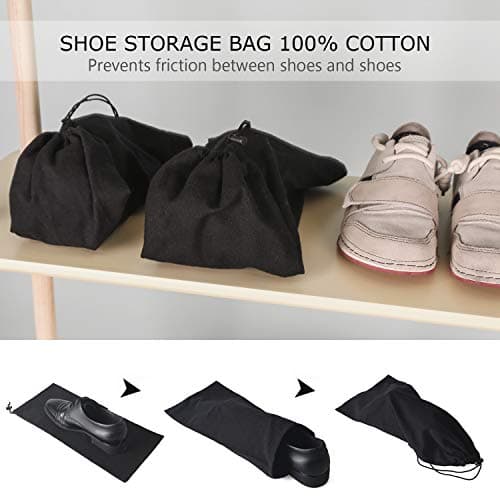BlesMaller Shoe Bags for Travel 100% Cotton Golf Shoe Bags for Men & Women Dust Storage Bags (Black, 8er/Set) — view 2
