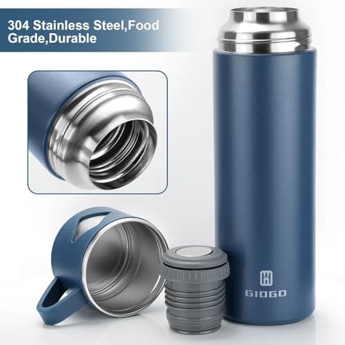 Vacuum Insulated Flask 700ml/23.6oz Stainless Steel Thermo Bottle with Cup for Coffee Water Hot and Cold Drink Flasks.(Blue,Set) — view 3