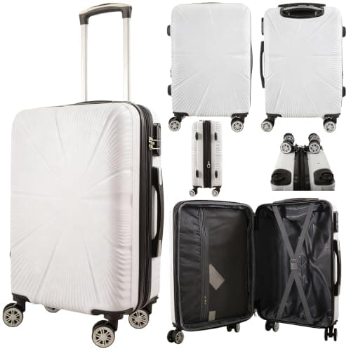 53X38X22CM Cabin Suitcase 4 Wheel Hardshell Expandable Luggage Case Hand Carry On ABS (T-HC-CABIN-2029) (White)
