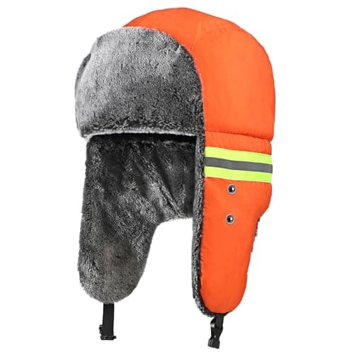 SIQITECHUK Unisex Reflective Trapper Hat with Detachable Mask Windproof Winter Warm Hat Thermal Faux Fur Trooper Hat for Skiing Hiking Cycling Camping (UK, Alpha, One Size, Orange) — view 5