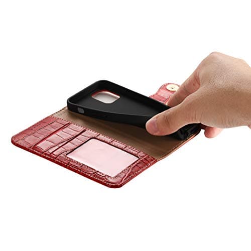 nincyee Genuine Leather Wallet Case for iPhone 13,Classic Crocodile Pattern Real Leather Flip Stand Case Cover with Card Slot Red — view 6
