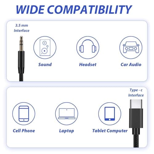 USB C to 3.5mm Aux Audio Jack Cable Type C to 3.5mm Male Headphone Adapter Stereo Cord Auxiliary Wire USB-C Compatible with Samsung Huawei iPhone Galaxy Nylon Braided Black 1m — view 3