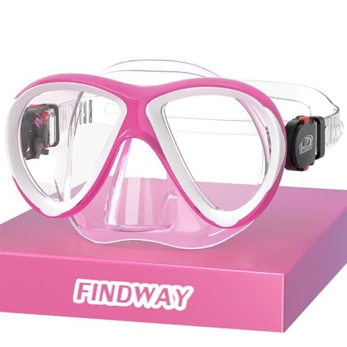 Findway Snorkel Mask for Kids,Swimming Goggles Kids with Nose Cover for 4-14 Year Olds Boys and Girls Swim Goggles Comfortable Fit,Waterproof,No Leakage,Rose red White Diving Masks for Children