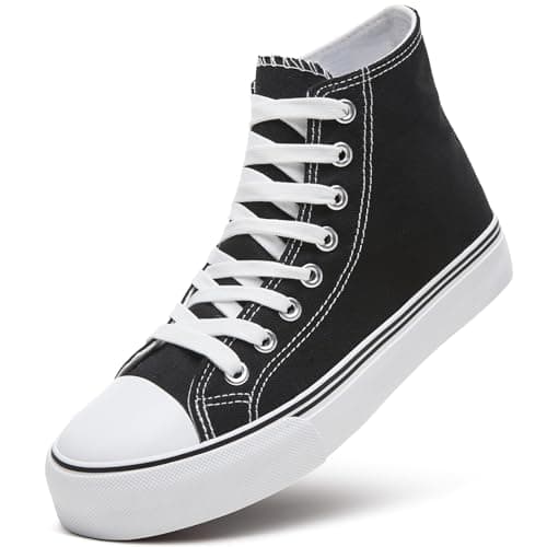 Womens High Top Canvas Sneakers Lace up Canvas Shoes, Black, 6 UK