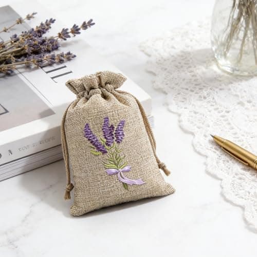 16 Pcs Empty Lavender Sachets, Lavender Bags, Drawstring Fabric Pouches for Aromatherapy, Jute Fabric Drawstring Pouches for Wardrobes Drawers and Moths (10 x 15 cm) — view 4