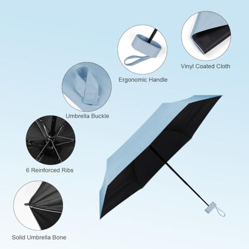 Aolso Travel Umbrella, 6 Ribs Mini Umbrella Small UV Umbrella, Folding Sun Umbrella Windproof Rain Umbrella with Capsule Case, Folding Travel Umbrella Portable Pocket Umbrella for Men Women (Blue) — view 6