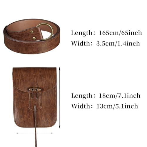 HiiFeuer Medieval Faux Leather Belt Bag, Vintage Renaissance Belt Pouch Fanny Pack Purse, Waist Bag Cosplay for Ren Faire (Brown A) — view 6