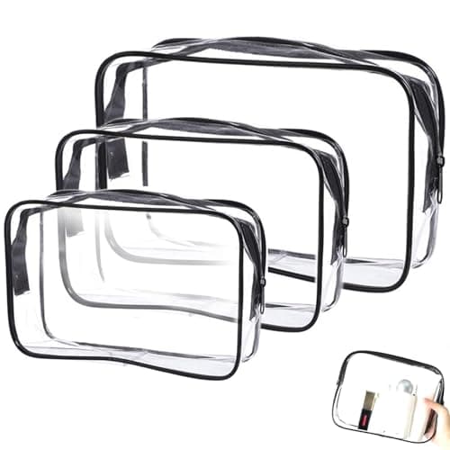 Clear Makeup Bags,Small Toiletry Bag,3 Pcs Clear Travel Toiletries Bag,Waterproof Cosmetic Bag with Zipper,for Vacation,Bathroom and Organizing,Travel Essentials for Toiletries & Cosmetics