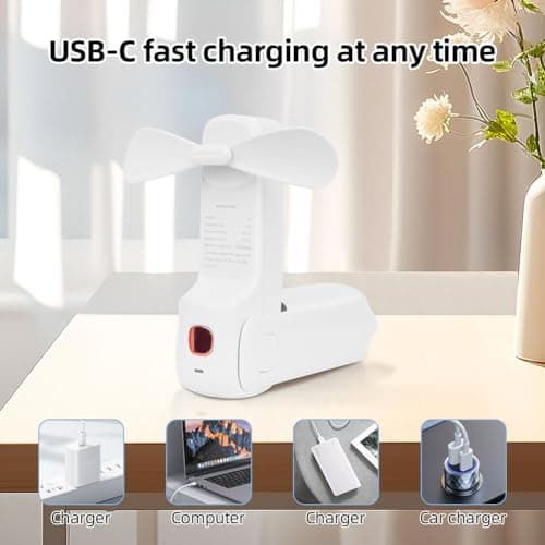AUAUY Portable Handheld Fan, USB Rechargeable Foldable Fan, White — view 5