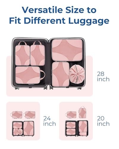 BAGSMART Compression Packing Cubes Set for Travel, 6 Set Packing Cubes Clothes Storage Bags for Carry On Suitcase, Lightweight Travel Essentials (6-Pack (1L+2M+2S+1Shoe Bag), Pink — view 3