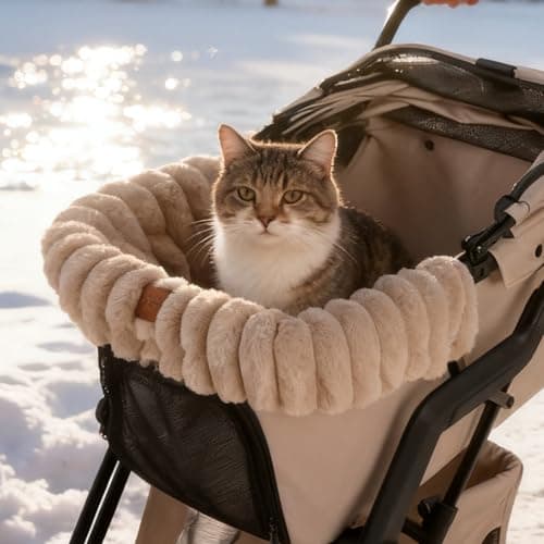 DzpKrka Dog Stroller Pad | Warm Plush Washable Blanket,Magnetic Buckle Pet Seat Cushion | for Travel Cats Outdoor House Puppy Indoor Outside — view 2