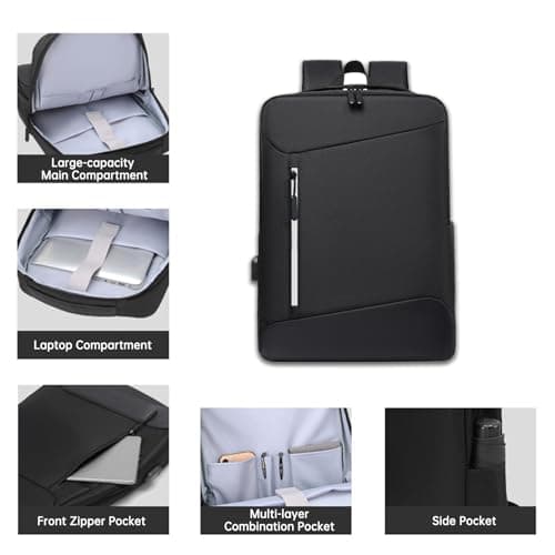 SuperAuriga Laptop Backpack, Business Men's Backpack with USB Charging Port & Lock, Waterproof Travel Backpack, 15.6-inch Business Computer Backpack (Grey) — view 5