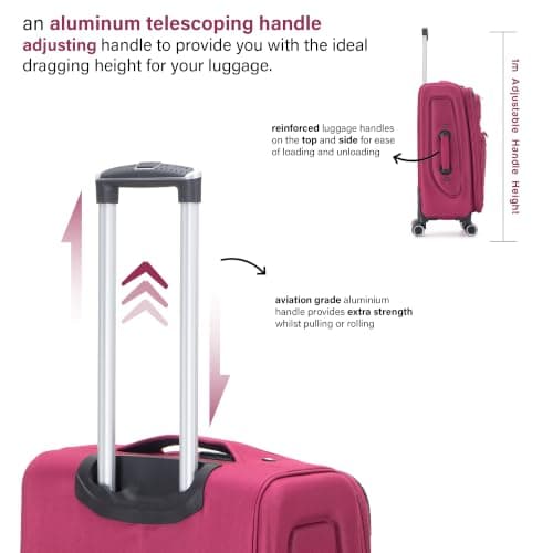 Aerostar Medium 26” Lightweight Softshell Expandable Suitcase, Integrated Combination Lock, 4 Wheels Check in Luggage for 15 to 20kg (Maroon, 77 litres) — view 5