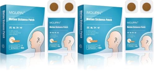 MQUPIN® Motion Sickness Patch Anti-Nausea Relief Vomiting Nausea Dizziness, Sea Sickness Patch 100% Natural Herb Treatment, Fast Acting, Suit for Car, Ships, Airplanes Travel, 20 Count/Box (Pack of 2)