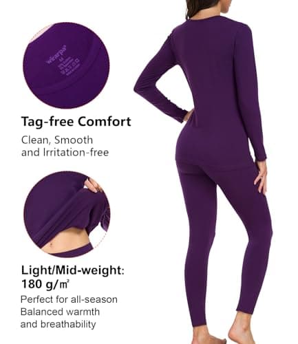 wirarpa Women's Thermal Underwear Set Cotton Base Layer Top & Bottoms L — view 2
