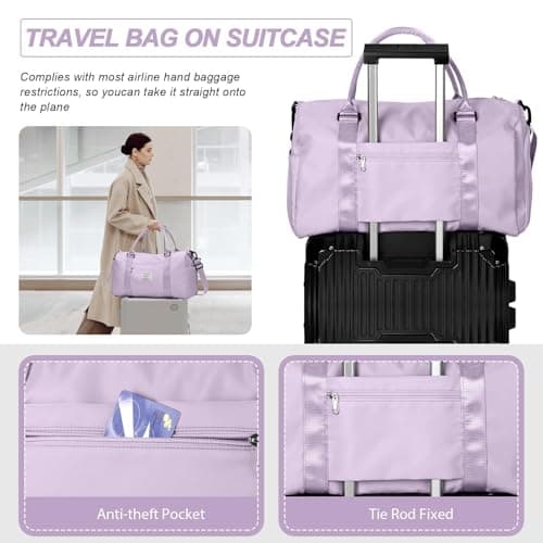 HYC00 Gym Bags Women Men Sports Duffle Bag with Shoes Compartment & Wet Pocket, Travel Duffel Bags for Women Large Weekend Overnight Holdall for Hospital Swimming Carry on Hand Luggage Bag, Purple — view 5