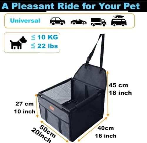 GoBuyer Waterproof Pet Dog Car Seat Booster Carrier Box and Basket with Seat Belt Harness Restraint for Puppy Cat Travel (Grey, Medium 50x40cm) — view 2
