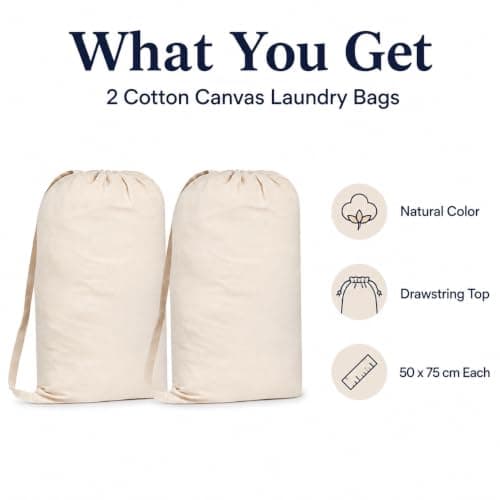 GFI LINEN CLUBS 100% Cotton Laundry Bags 50 x 75 cm, Carry Strap, Set of 2 — view 3