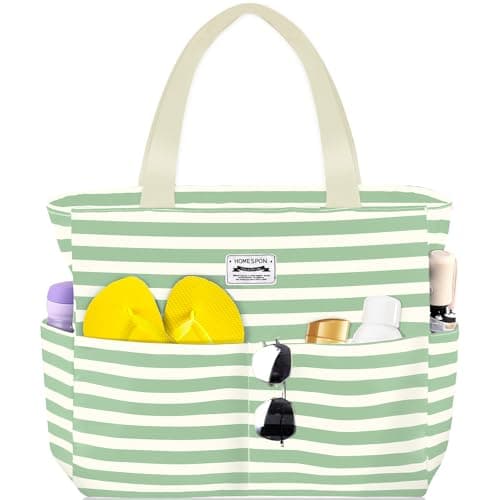 HOMESPON Large Waterproof Beach Bag for Women, Zippered Pool Tote