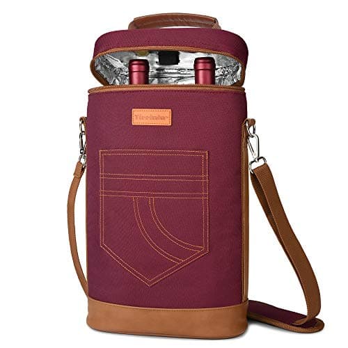 Kato Tirrinia Insulated Wine Cooler Bag Leakproof Padded Portable Wine Carrier with Shoulder Strap 2 Bottle Wine Bag for Camping Travel Beach Picnic Gift for Wine Lovers Red