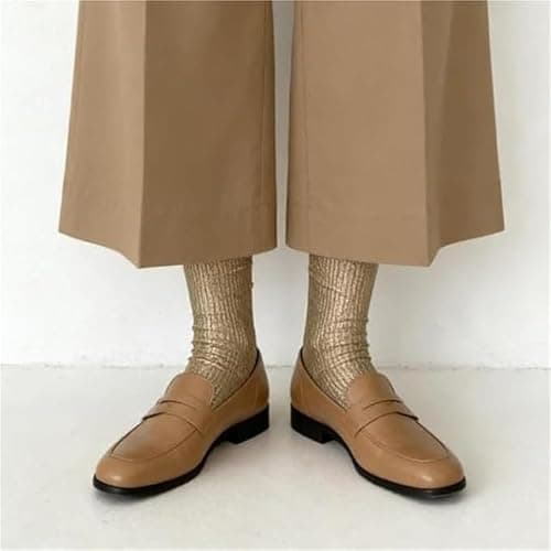 ALCOGOALL Laminated Socks Metallic Silk for Men Women, Metallic Silk Sock, Elegant Luxury Shiny Metal Foil Socks, Women's Novelty Glitter Ankle Socks for Party or Daily Wear (Gold) — view 4